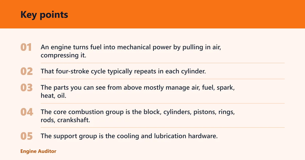 Key points: How a car engine turns fuel into motion