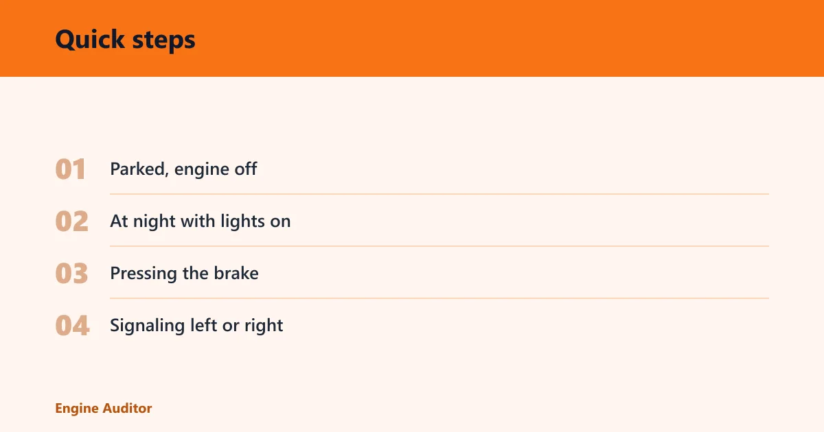 Quick steps: Driver-facing exterior light map and quick check list