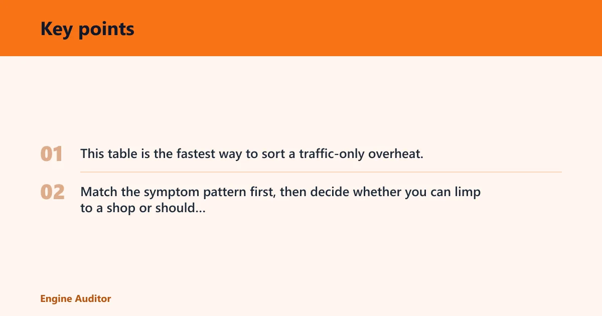 Key points: Traffic overheat decision table