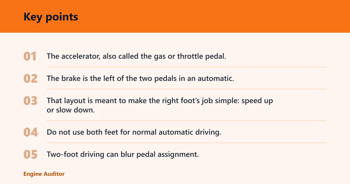 Key points: Which foot goes on the brake and accelerator?