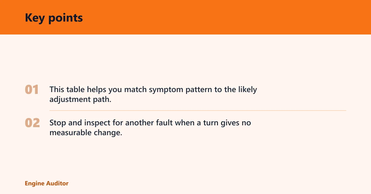 Key points: Idle screw decision table