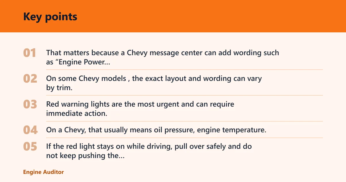 Key points: Chevy warning light colors and urgency