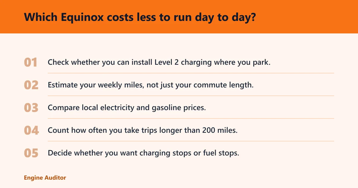 Steps: Which Equinox costs less to run day to day?