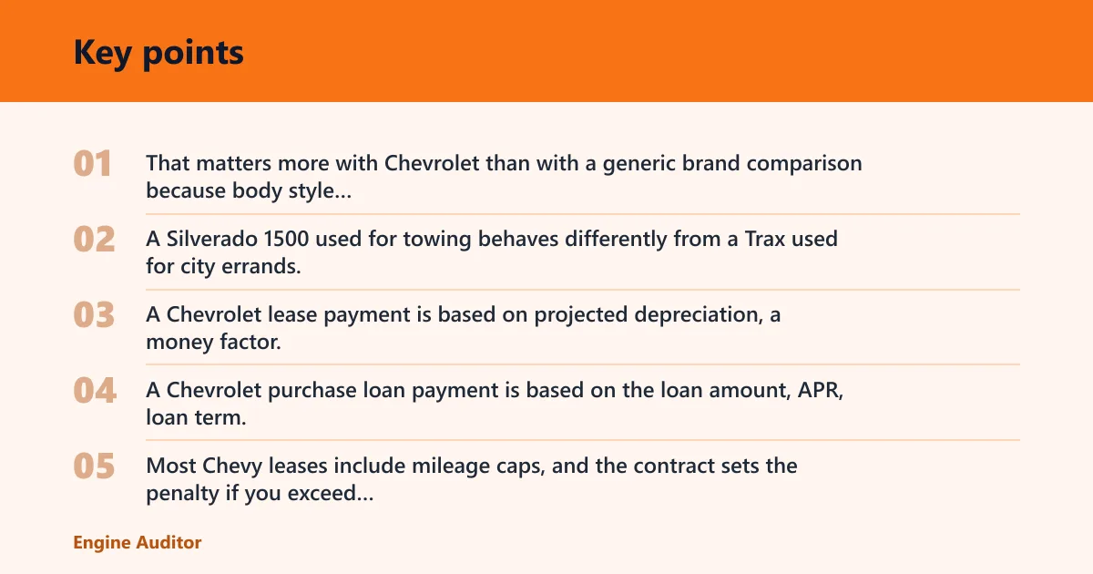 Key points: Chevy lease vs buy: the core trade-off
