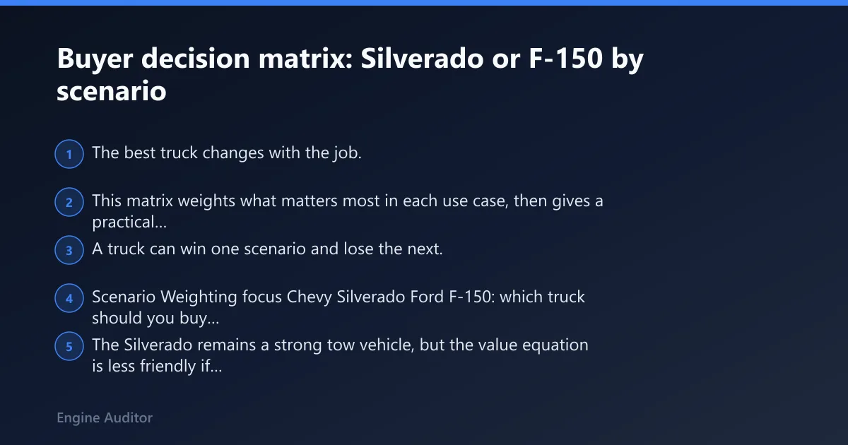 Steps: Buyer decision matrix: Silverado or F-150 by scenario