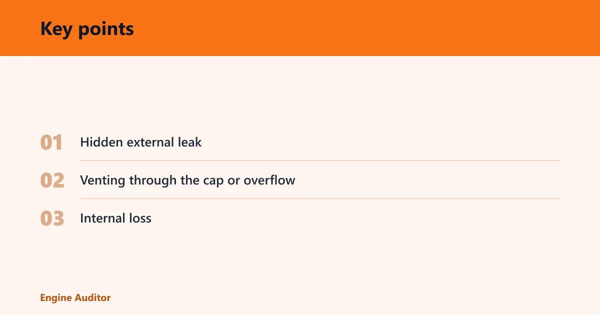 Key points: What coolant loss with no puddle usually means