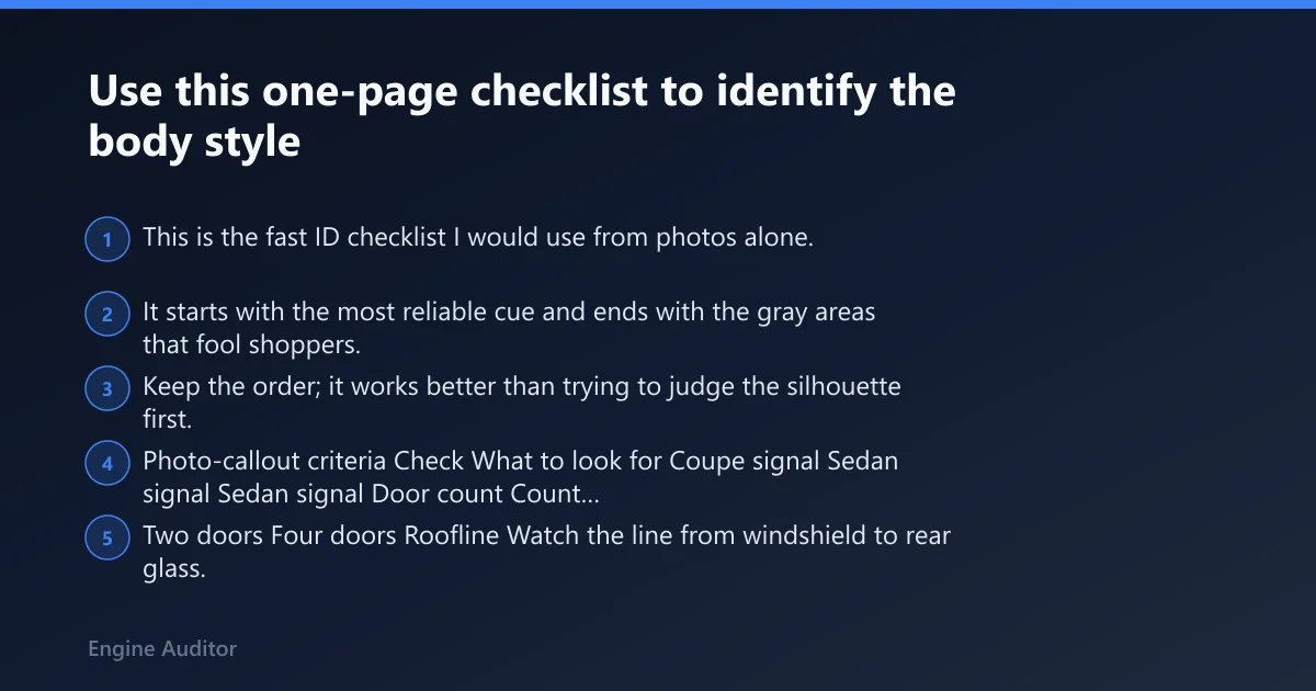 Steps: Use this one-page checklist to identify the body style