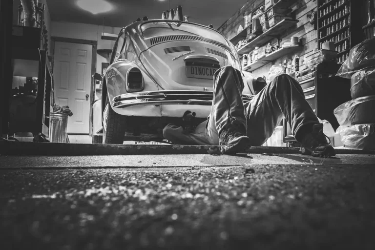 DIY car electrical repair scene with a multimeter, open hood, and repair checklist in a garage