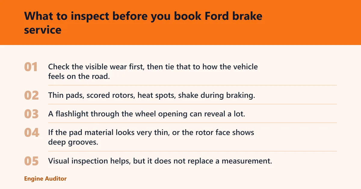 Steps: What to inspect before you book Ford brake service