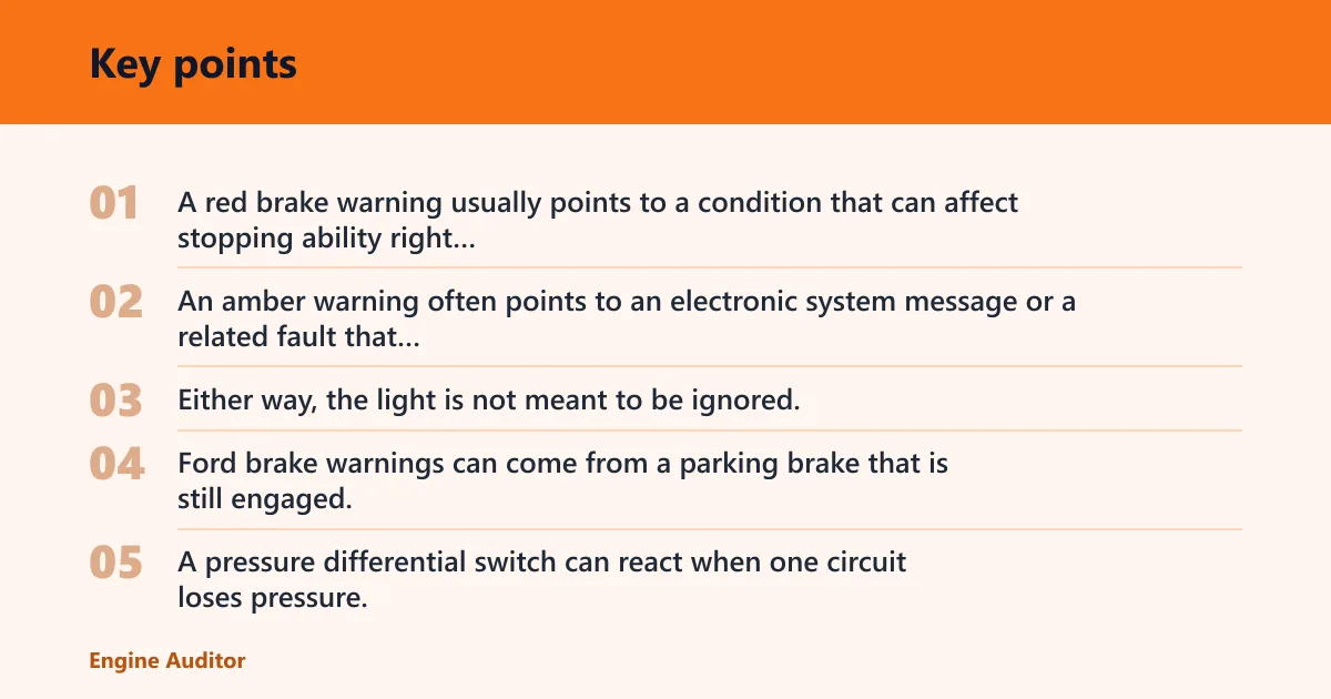Key points: What the brake warning light means on a Ford