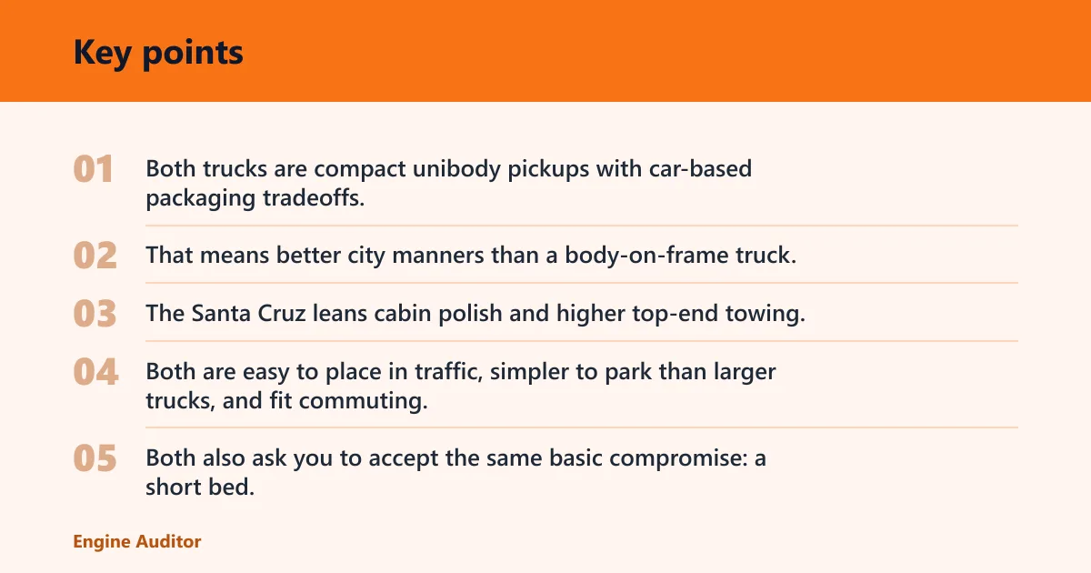 Key points: Ford Maverick vs Hyundai Santa Cruz: the core trade-off