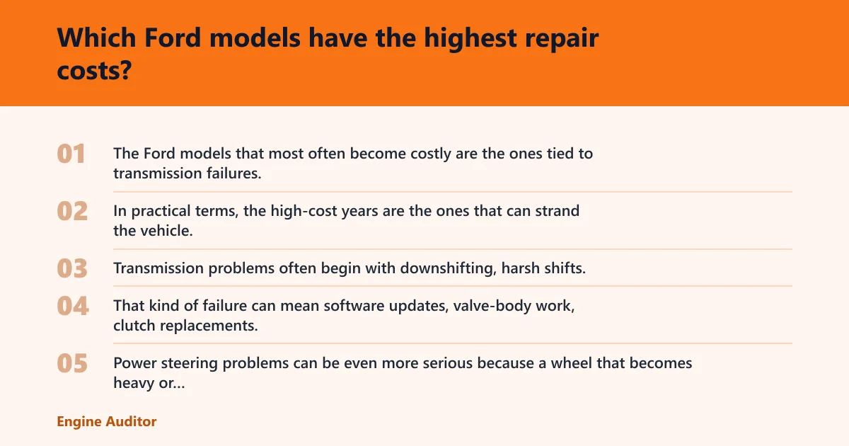 Steps: Which Ford models have the highest repair costs?