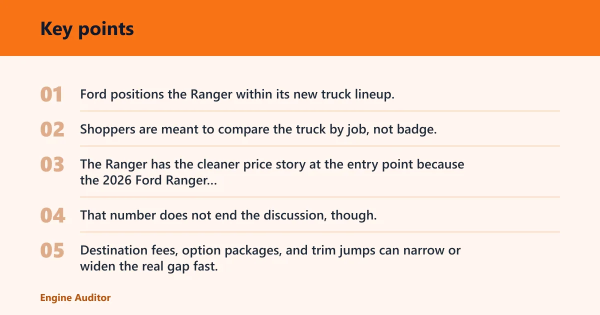 Key points: Ford Ranger vs Toyota Tacoma: the core trade-off