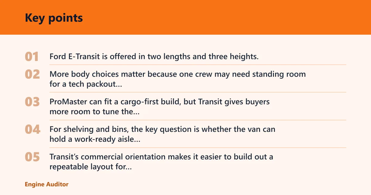 Key points: Cargo space and upfit room