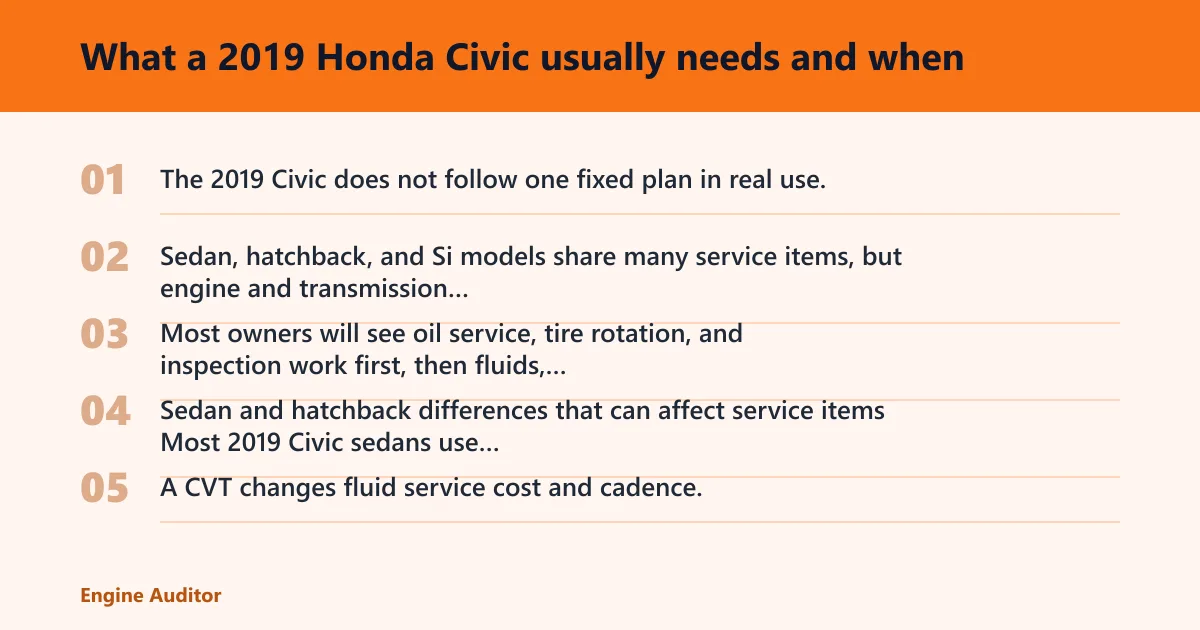 Steps: What a 2019 Honda Civic usually needs and when