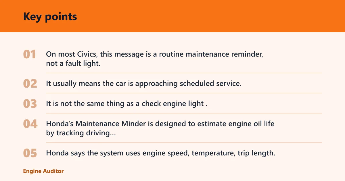 Key points: What Honda Civic maintenance due soon means