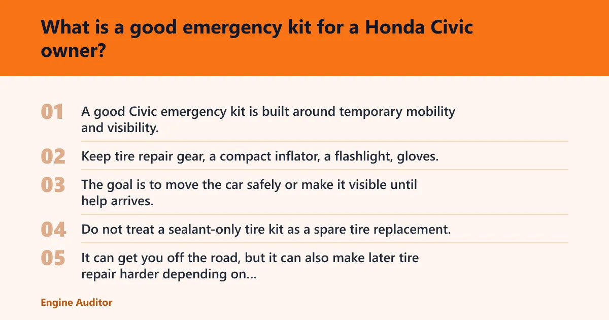 Steps: What is a good emergency kit for a Honda Civic owner?
