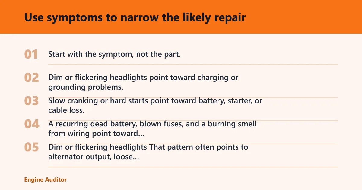 Steps: Use symptoms to narrow the likely repair