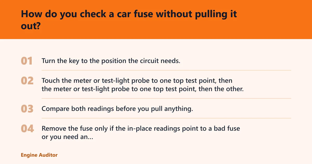 Steps: How do you check a car fuse without pulling it out?