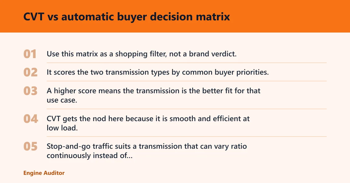 Steps: CVT vs automatic buyer decision matrix
