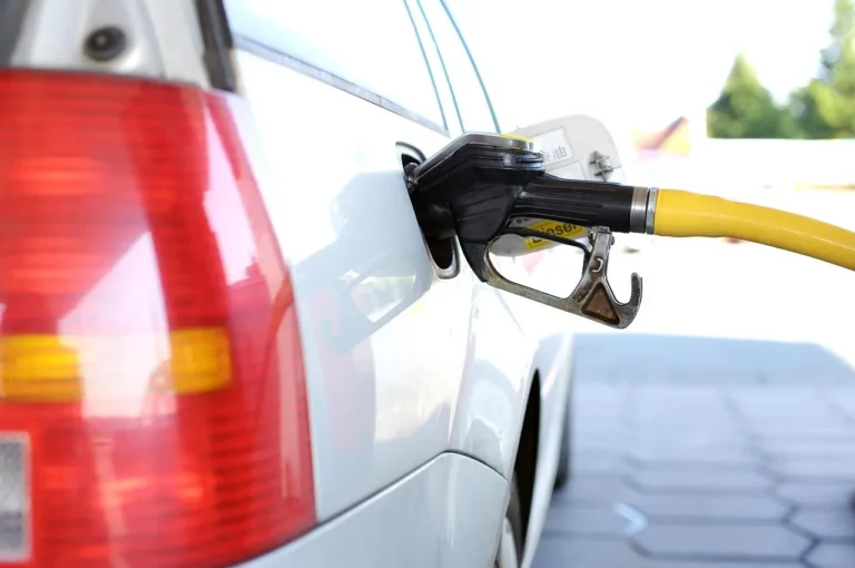 A person compares fuel economy for two cars using a clipboard beside a hybrid sedan and compact SUV.