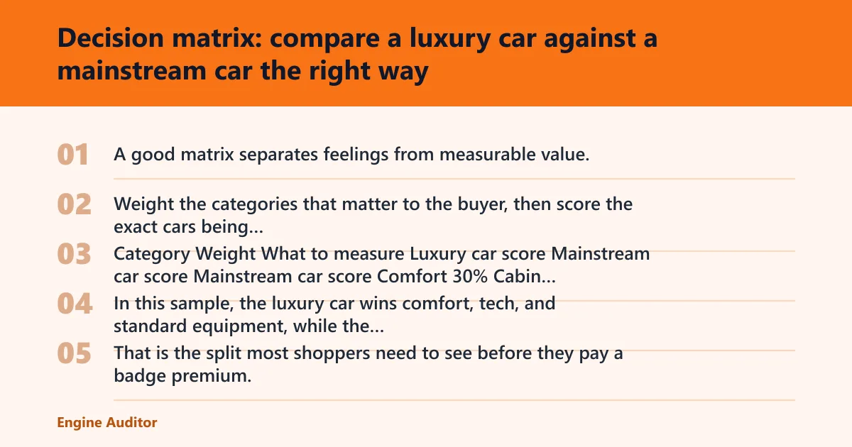 Steps: Decision matrix: compare a luxury car against a mainstream car the right way