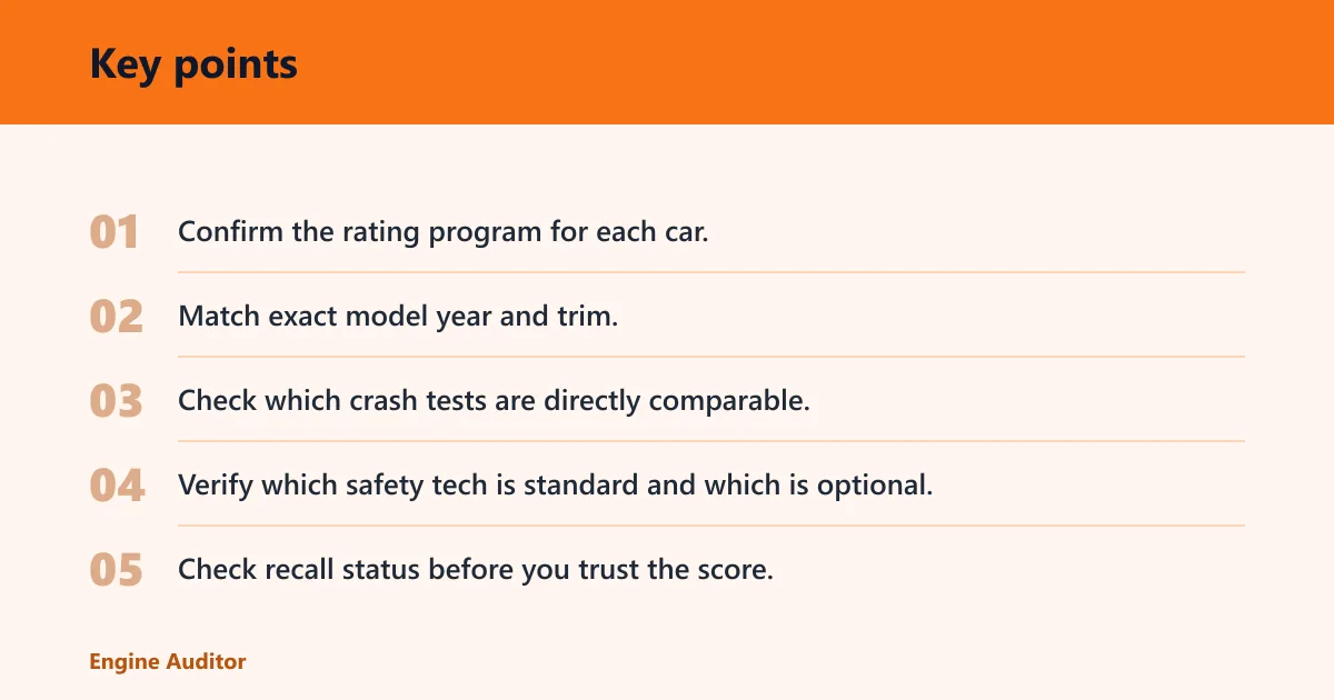 Key points: How do you compare safety ratings between two cars?