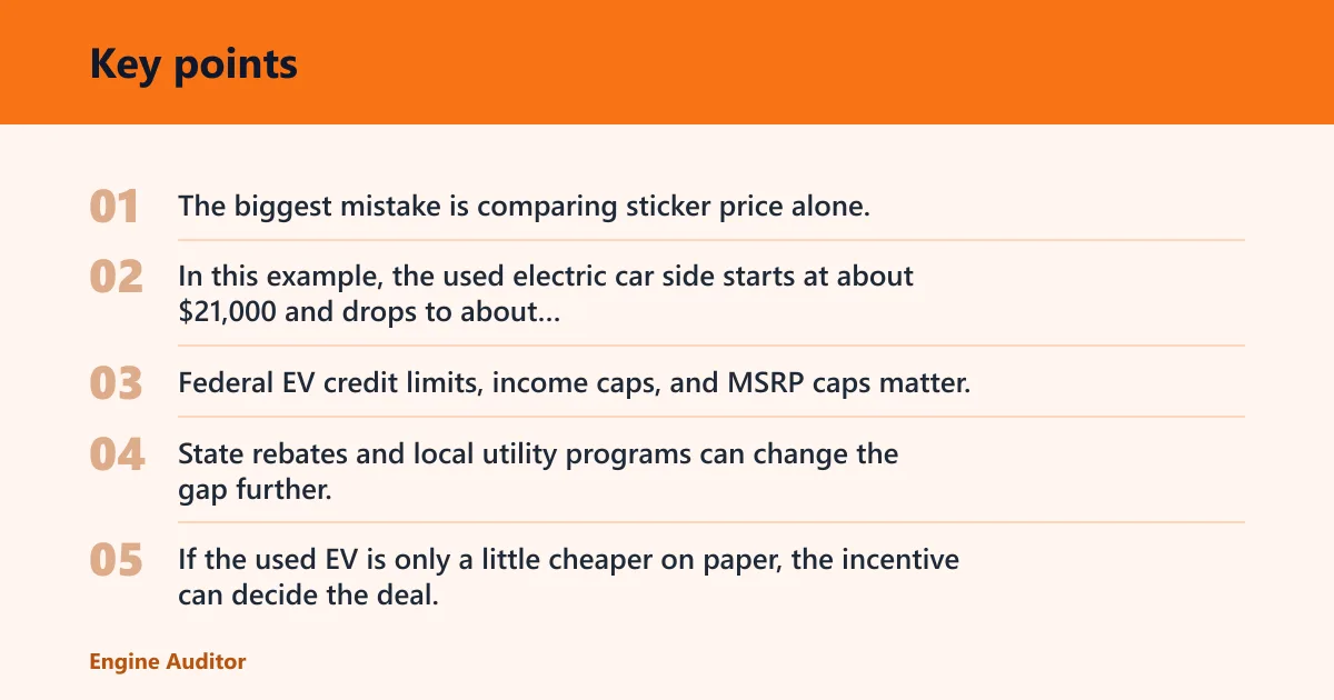 Key points: Used EV comparison worksheet