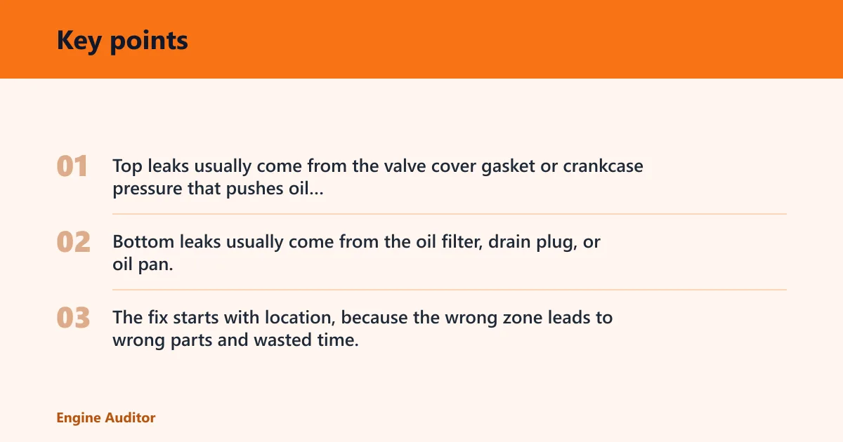 Key points: Why is my engine leaking oil from the top or bottom?