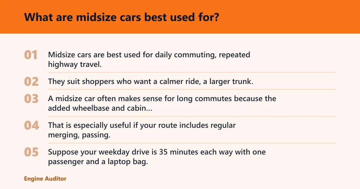 Steps: What are midsize cars best used for?
