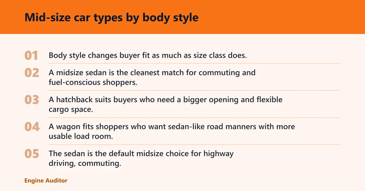 Steps: Mid-size car types by body style