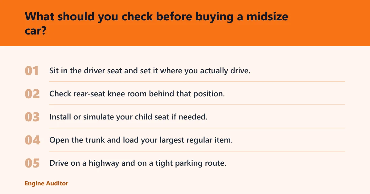 Steps: What should you check before buying a midsize car?