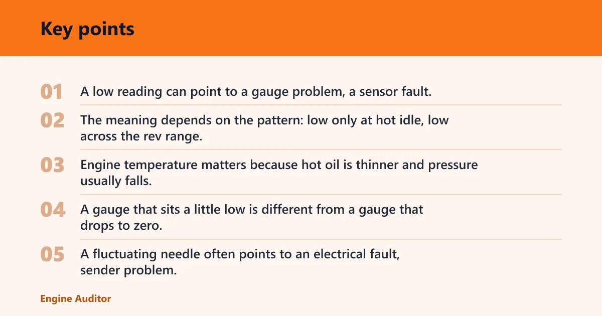 Key points: What a low oil pressure gauge reading can mean