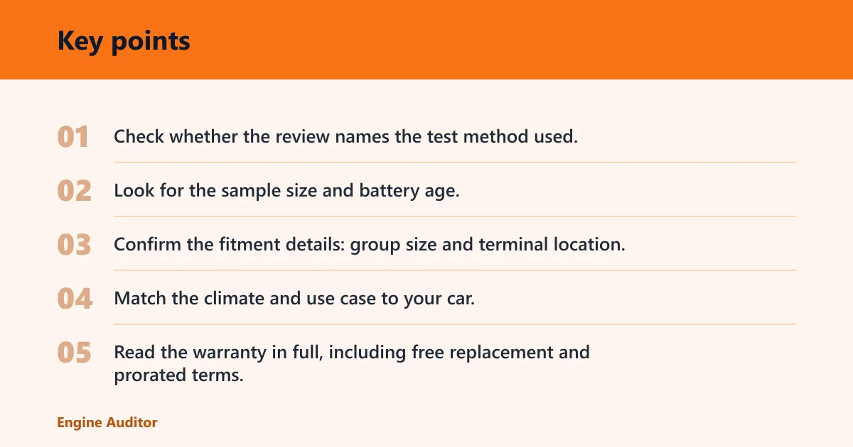 Key points: Battery review trust scorecard
