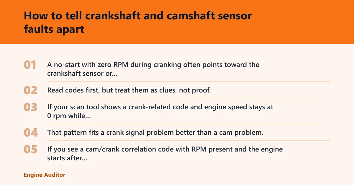 Steps: How to tell crankshaft and camshaft sensor faults apart