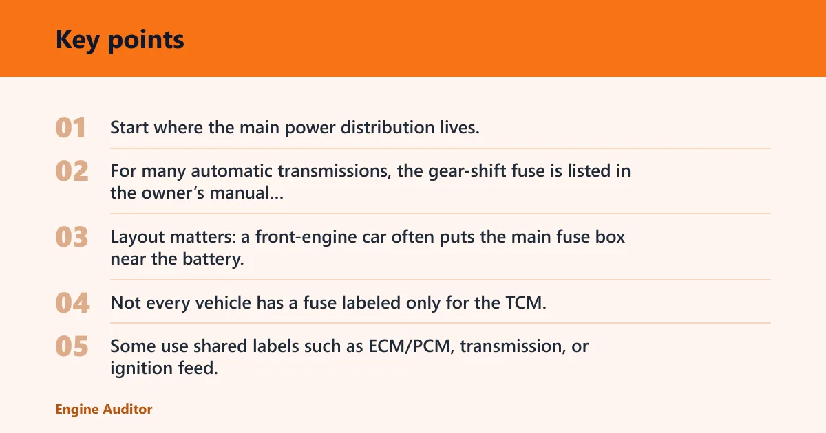 Key points: Where is the transmission control fuse?