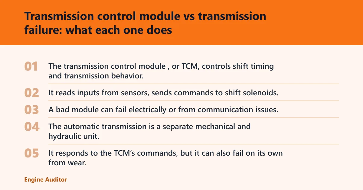 Steps: Transmission control module vs transmission failure: what each one does