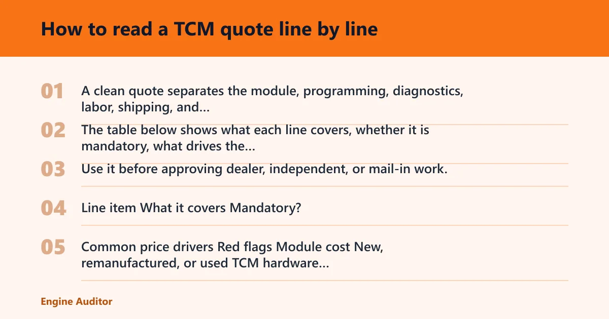 Steps: How to read a TCM quote line by line