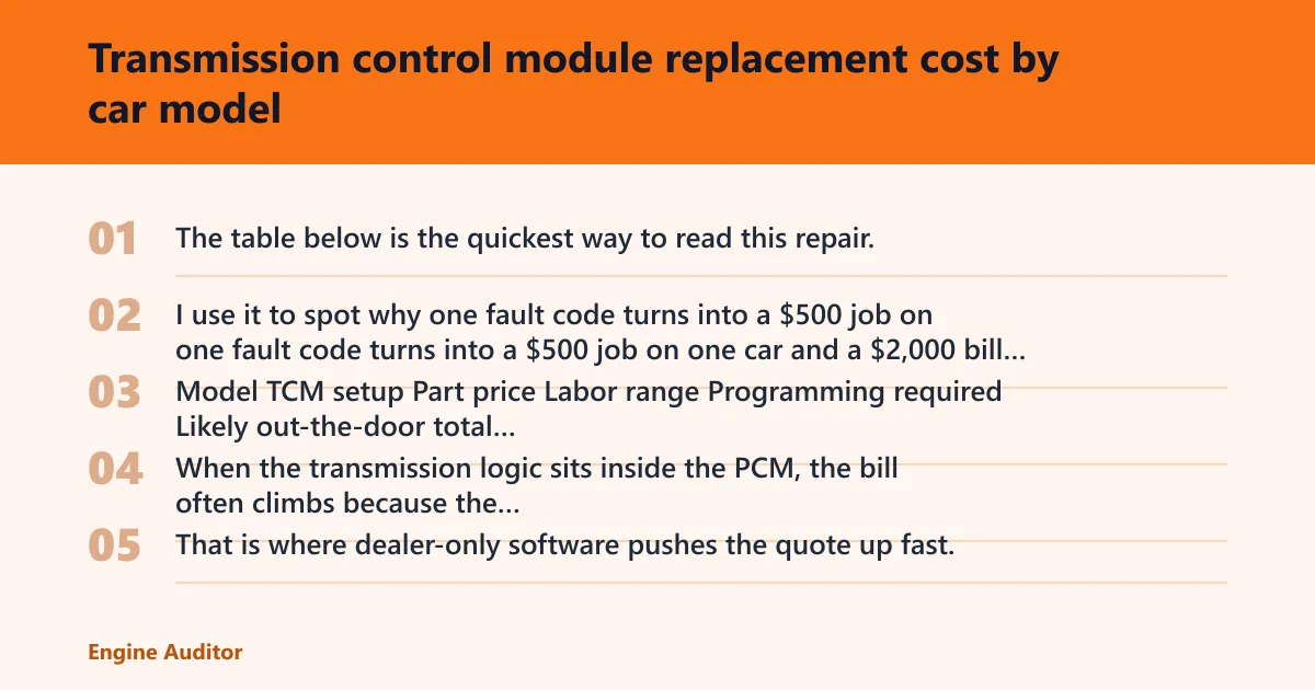 Steps: Transmission control module replacement cost by car model