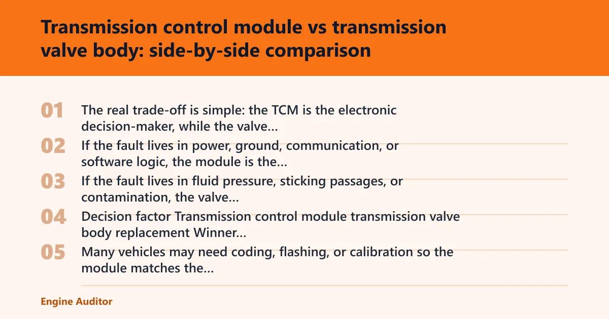 Steps: Transmission control module vs transmission valve body: side-by-side comparison