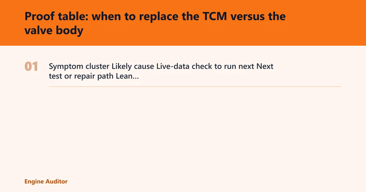 Steps: Proof table: when to replace the TCM versus the valve body