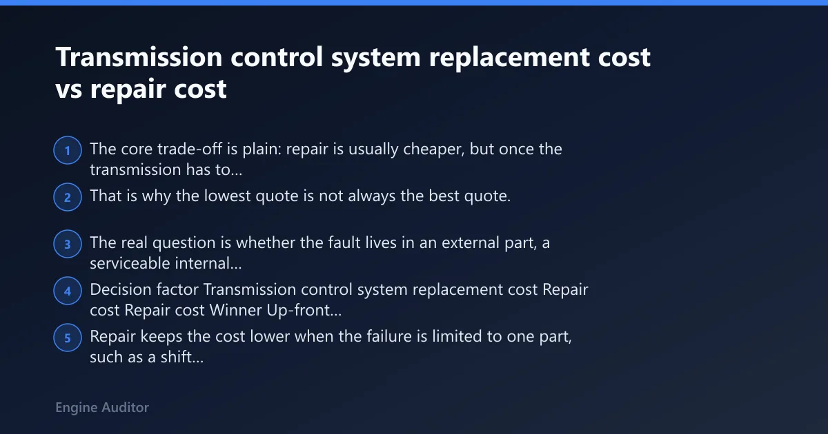 Steps: Transmission control system replacement cost vs repair cost
