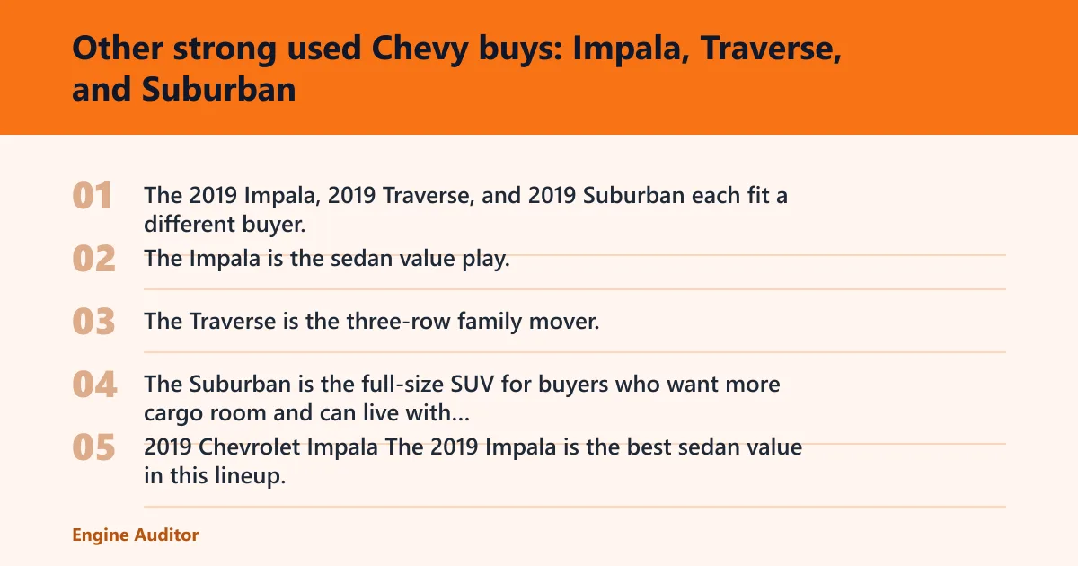 Steps: Other strong used Chevy buys: Impala, Traverse, and Suburban