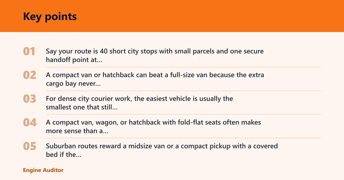 Key points: Best delivery vehicle by route profile