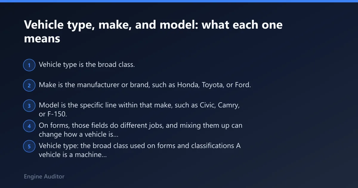 Steps: Vehicle type, make, and model: what each one means