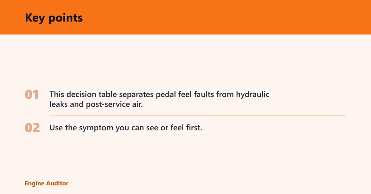 Key points: Clutch pedal diagnostic table