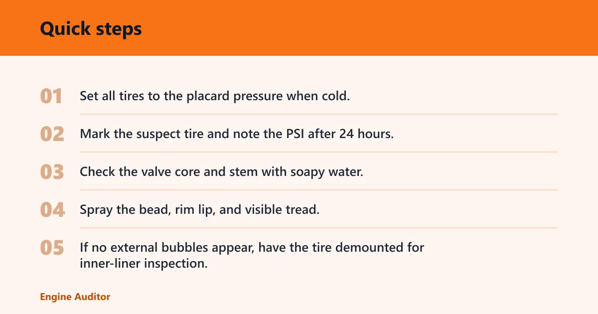 Quick steps: Use a soapy water test