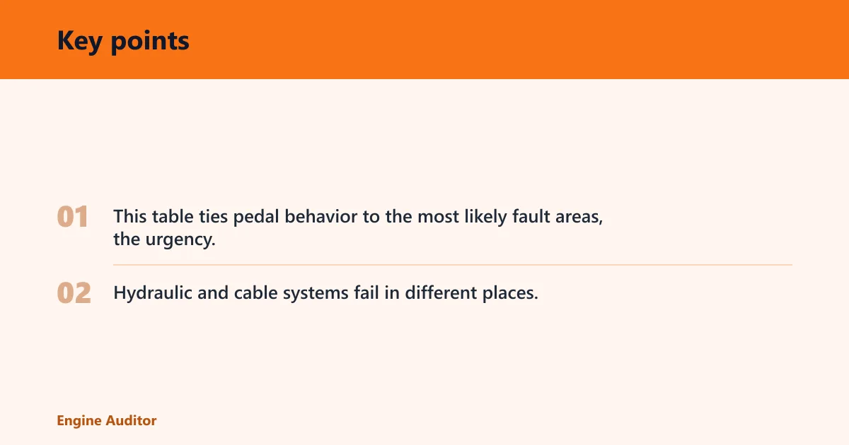 Key points: Clutch pedal symptom table