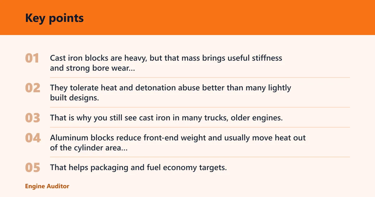 Key points: What is the engine block made of?