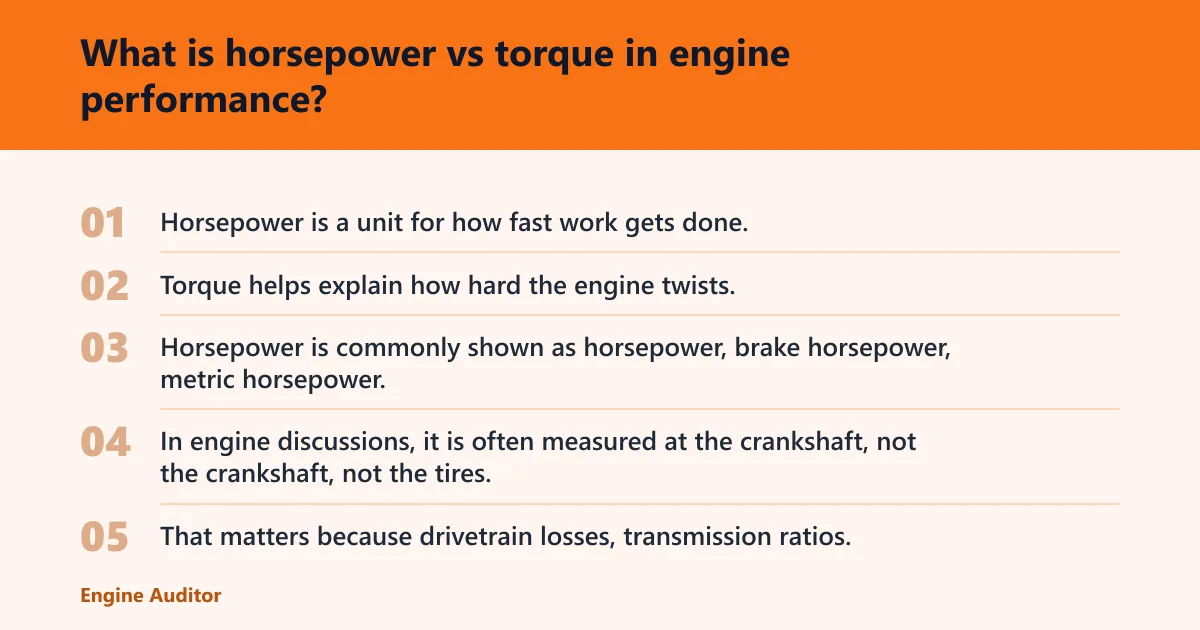 Steps: What is horsepower vs torque in engine performance?